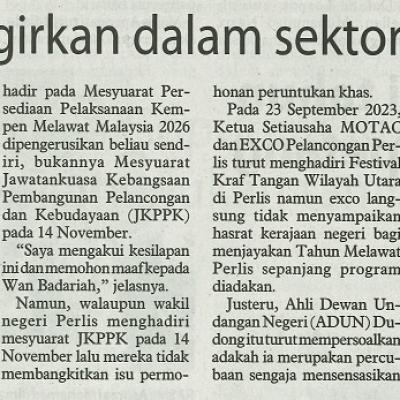 16 Januari 2024 Utusan Borneo Pg.3 Tiada Negeri Dipinggirkan Dalam Sektor Pelancongan Tiong