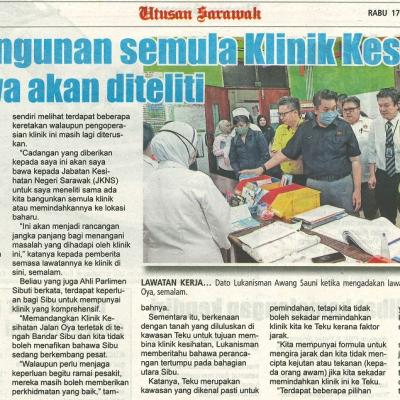 17 Januari 2024 Utusan Sarawak Pg.12 Pembangunan Semula Klinik Kesihatan Jalan Oya Akan Diteliti