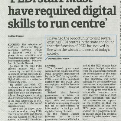 18 Januari 2024 Borneo Post Pg.3 Pedi Staff Must Have Required Digital Skills To Run Centre
