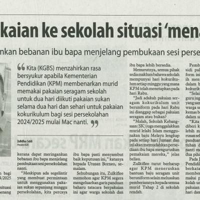 22 Januari 2024 Utusan Borneo Pg.5 Keputusan Pakaian Ke Sekolah Situasi Menang Menang