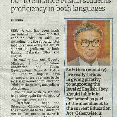 24 Januari 2024 Borneo Post Pg.1 Improving Command Of Bm English