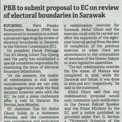 3 Januari 2024 Borneo Post Pg.2 Pbb To Submit Proposal To Ec On Review Of Electoral Boundaries In Sarawak