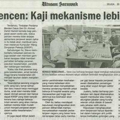 30 Januari 2024 Utusan Sarawak Pg.6 Skim Pencen Kaji Mekanisme Lebih Wajar