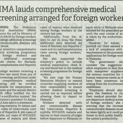 31 Januari 2024 Borneo Post Pg.5 Mma Lauds Comprehensive Medical Screening Arranged For Foreign Workers