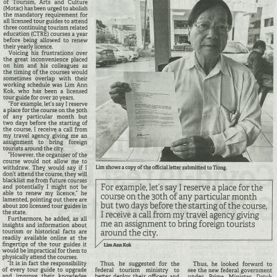 4 Januari 2024 Borneo Post Pg.5 Motac Urged Not To Make It Mandatory For Licensed Tour Guides To Attend Ctre Courses