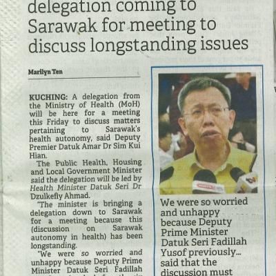 8 Januari 2024 Borneo Post Pg.1 Health Autonomy Talks This Friday