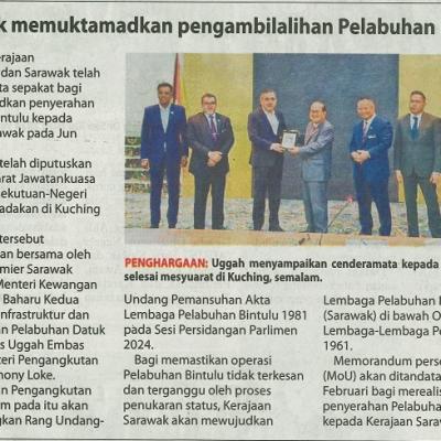 9 Januari 2024 Utusan Borneo Pg.1 Sarawak Memuktamadkan Pengambilalihan Pelabuhan Bintulu