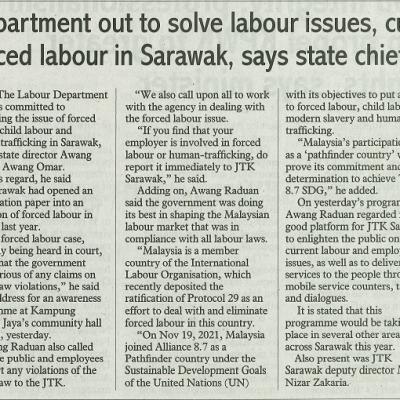 18 Februari Sunday Post Pg.4 Department Out To Solve Labour Issues Curb Forced Labour In Sarawak Says State Chief