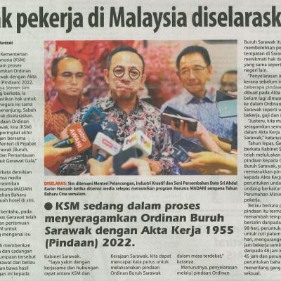 21 Februari 2024 Utusan Borneo Pg.1 Hak Pekerja Di Malaysia Diselaraskan