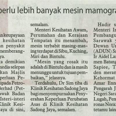 24 Februari 2024 Utusan Borneo Pg.2 Sarawak Perlu Lebih Banyak Mesin Mamografi Dr Sim