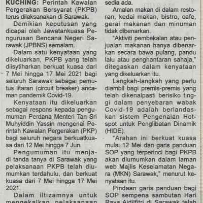 12.5.2021 Utusan Sarawak Pg.3 Pkpb Diteruskan Di Sarawak
