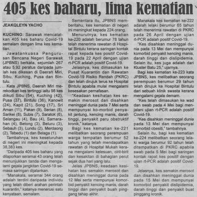 17.5.2021 Utusan Sarawak Pg.4 405 Kes Baharu Lima Kematian