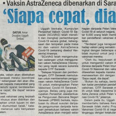 19.5.2021 Utusan Sarawak Pg.3 Vaksin Astrazeneca Dibenarkan Di Sarawak