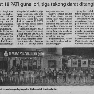 25.5.2021 Utusan Borneo Pg.2 Angkut 18 Pati Guna Lori Tiga Tekong Darat Ditangkap