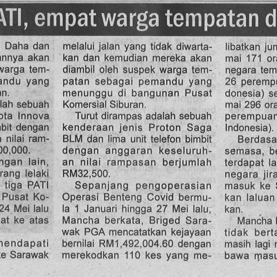 28.5.2021 Utusan Sarawak Pg.2 Lima Pati Empat Warga Tempatan Ditahan