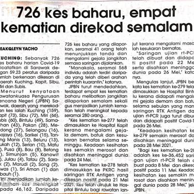 30.5.2021 Mingguan Sarawak Pg.4 726 Kes Baharu Empat Kematian Direkod Semalam