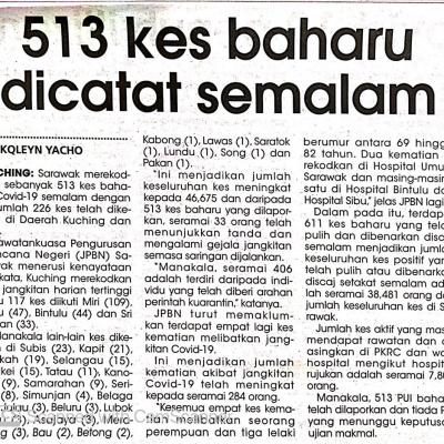 31.5.2021 Utusan Sarawak Pg.4 513 Kes Baharu Dicatat Semalam