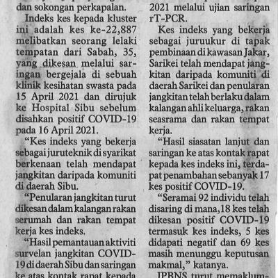 6.5.2021 Utusan Borneo Pg.4 Dua Kluster Baharu Covid 19 Diisytihar Di Sarawak Semalam