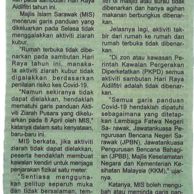 6.5.2021 Utusan Sarawak Pg.3 Penganjuran Rumah Terbuka Tidak Dibenarkan