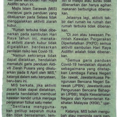 6.5.2021 Utusan Sarawak Pg.3 Penganjuran Rumah Terbuka Tidak Dibenarkan