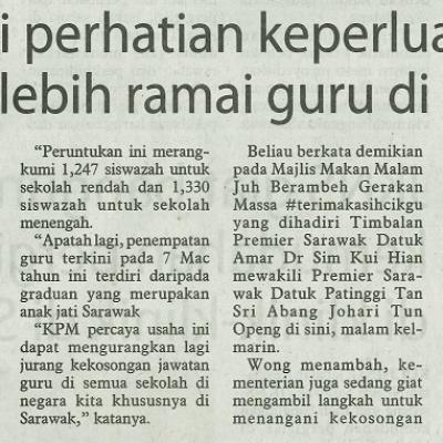 10 Mac 2024 Utusan Borneo Pg.4 Kpm Beri Perhatian Keperluan Untuk Tambah Lebih Ramai Guru Di Sarawak