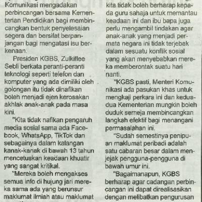 12 Mac 2024 Utusan Sarawak Pg.5 Penggunaan Media Sosial Dalam Kalangan Kanak Kanak Wajar Dikekang