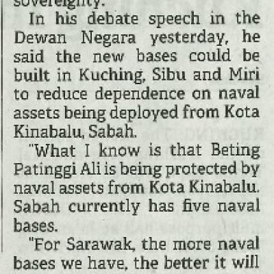 20 Mac 2024 Borneo Post Pg.2 Senator Proposes More Naval Bases For Sarawak To Boost National Security