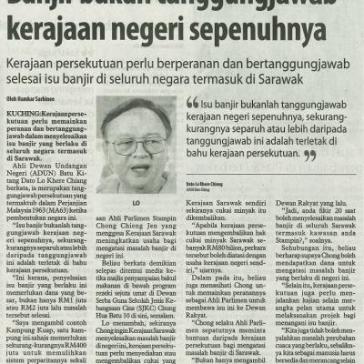 4 Mac 2024 Utusan Borneo Pg.5 Banjir Bukan Tanggungjawab Kerajaan Negeri Sepenuhnya