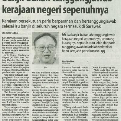 4 Mac 2024 Utusan Borneo Pg.5 Banjir Bukan Tanggungjawab Kerajaan Negeri Sepenuhnya