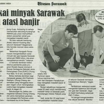 4 Mac 2024 Utusan Sarawak Pg.7 Hak Cukai Minyak Sarawak Mampu Atasi Banjir