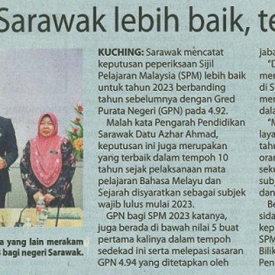 28 Mei 2024 Utusan Borneo Pg.1 Keputusan Spm 2023 Sarawak Lebih Baik Terbaik Dalam 10 Tahun