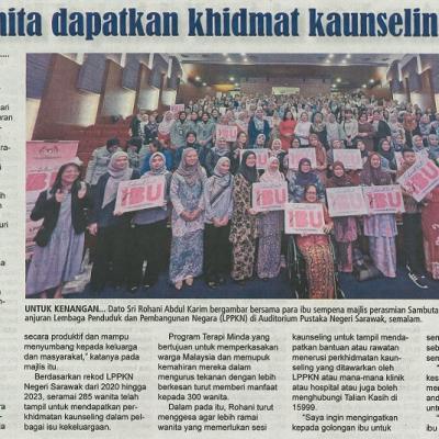 29 Mei 2024 Utusan Sarawak Pg.10 285 Wanita Dapatkan Khidmat Kaunseling Lppkn