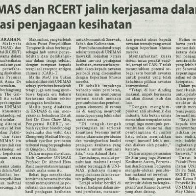 3 Mei 2024 Utusan Borneo Pg. 2 Unimas Dan Rcert Jalin Kerjasama Dalam Inovasi Penjagaan Kesihatan