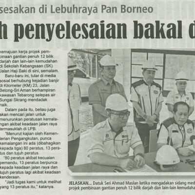 12 Jun 2024 Utusan Sarawak Pg.6 Isu Banjir Kesesakan Di Lebuhraya Pan Borneo Langkah Penyelesaian Bakal Diumum