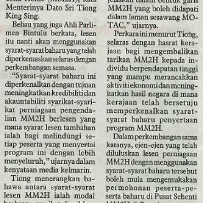 17 Jun 2024 Utusan Borneo Pg.2 Motac Luluskan Lesen Perniagaan Pengendalian Pelancongan Program Mm2h