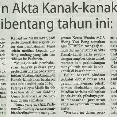 18 Jun 2024 Utusan Borneo Pg.2 Pindaan Akta Kanak Kanak 2001 Akan Dibentang Tahun Ini Nancy