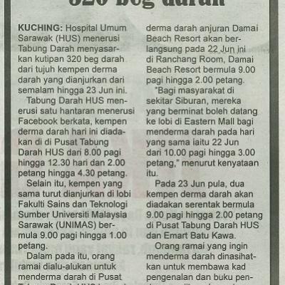 20 Jun 2024 Utusan Sarawak Pg.2 Hus Sasar Kutip 320 Beg Darah