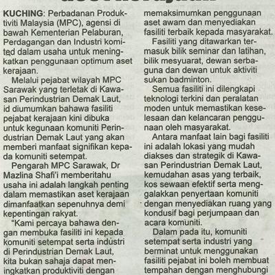1 Ogos 2024 Utusan Sarawak Pg.14 Komited Tingkatkan Produktiviti Optimum Aset Kerajaan