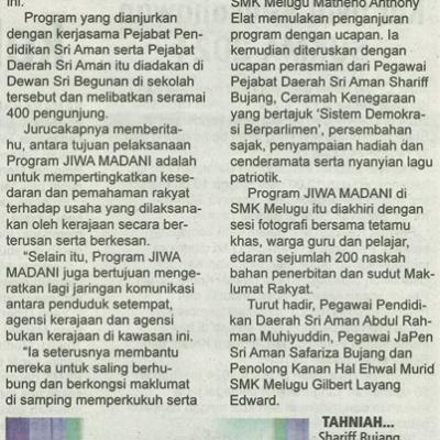 14 Ogos 2024 Utusan Sarawak Pg.13 Program Jiwa Madani Pertingkat Kesedaran Rakyat