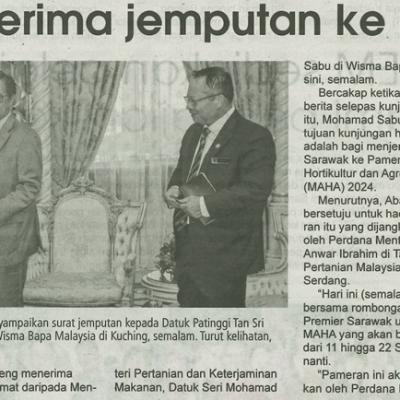 2 Ogos 2024 Utusan Sarawak Pg.4 Abang Jo Terima Jemputan Ke Maha 2024