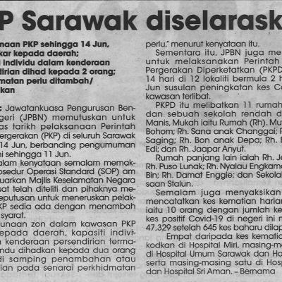 1.6.2021 Utusan Sarawak Pg.1 Pkp Sarawak Diselaraskan