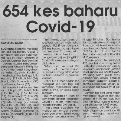 1.6.2021 Utusan Sarawak Pg.2 654 Kes Baharu Covid 19