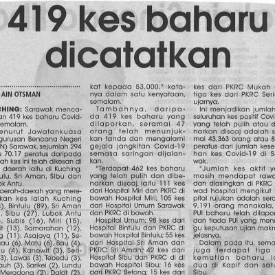 10.06.2021 Utusan Sarawak Pg.4 419 Kes Baharu Dicatatkan