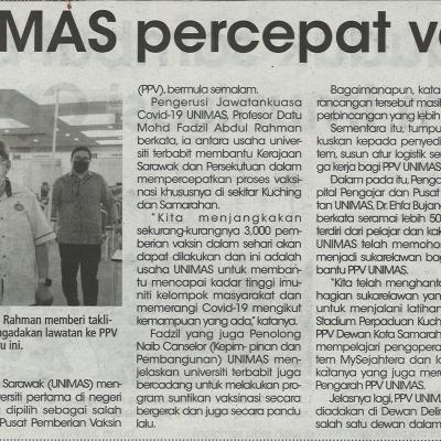 15.6.2021 Utusan Sarawak Pg.5 Ppv Unimas Percepat Vaksinasi