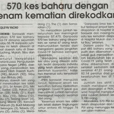 17.6.2021 Utusan Sarawak Pg.4 570 Kes Baharu Dengan Enam Kematian Direkodkan