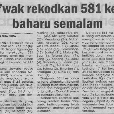 25.6.2021 Utusan Sarawak Pg.4 Swak Rekodkan 581 Kes Baharu Semalam