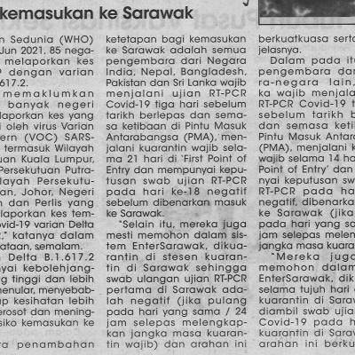 26.6.2021 Utusan Sarawak Pg.4 Tatacara Baharu Kemasukan Ke Sarawak