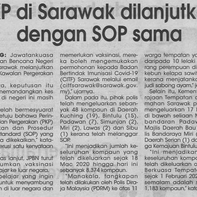 28.6.2021 Utusan Sarawak Pg.4 Pkp Di Sarawak Dilanjutkan Dengan Sop Sama