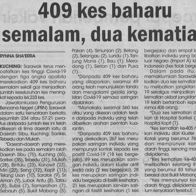 29.6.2021 Utusan Sarawak Pg.4 409 Kes Baharu Semalam Dua Kematian