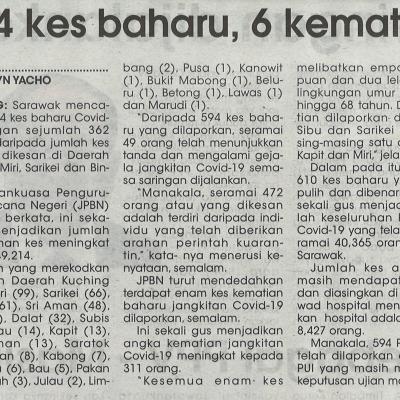4.6.2021 Utusan Sarawak Pg.4 594 Kes Baharu 6 Kematian